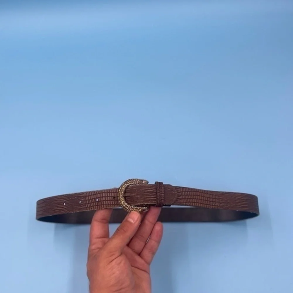 Vintage Genuine Leather Brown Engraved Buckle Belt